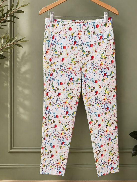 Krazy Larry Pants - Krazy Larry Paint Splatter Pull On Ankle Pants Stretch White Size 4 Like New